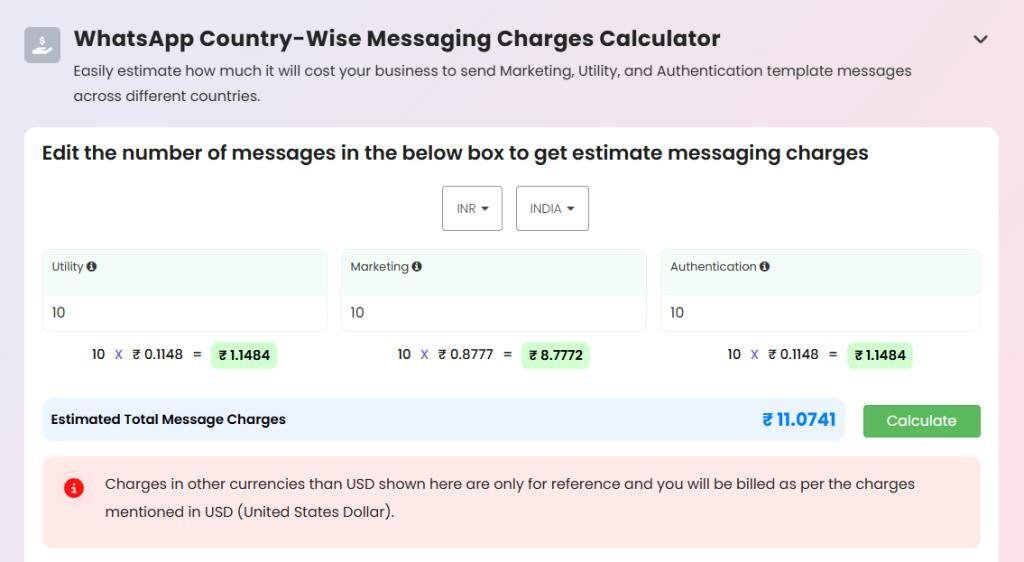 WhatsApp Business API pricing calculator